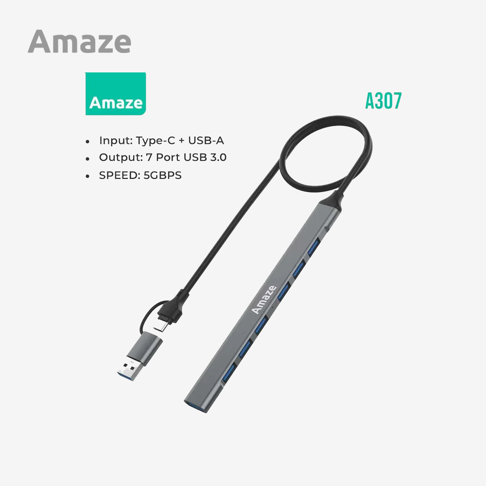AMAZE A307 USB + TYPE C 7-PORT USB 3.0 HUB